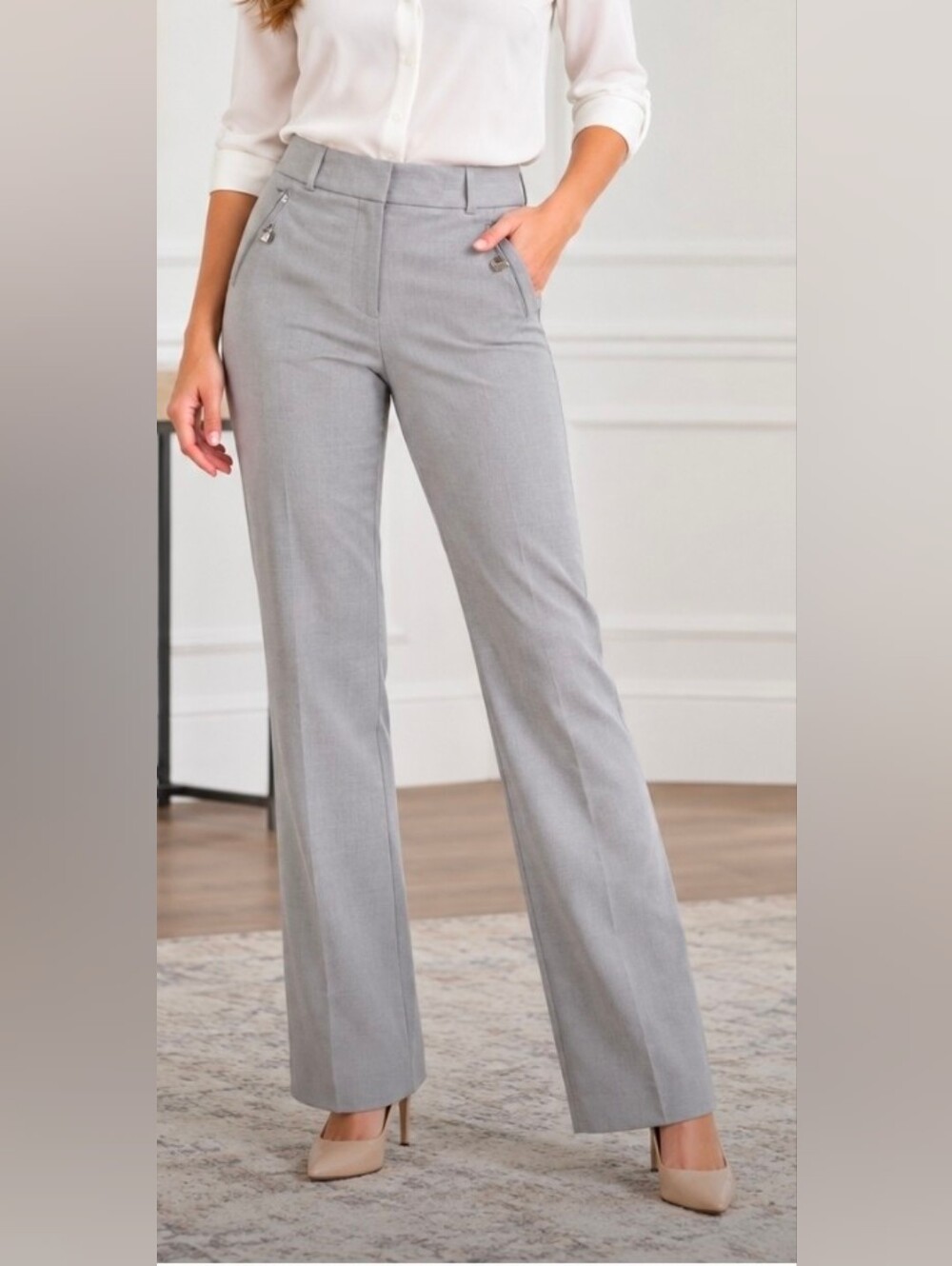 Calvin Klein Women's Gray Straight Leg Dress Pants Size 12 Career Workwear